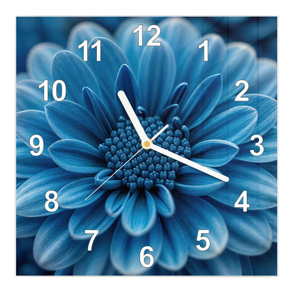 Wanduhr Quadratisch mit dem Motiv Blaue Chrysantheme