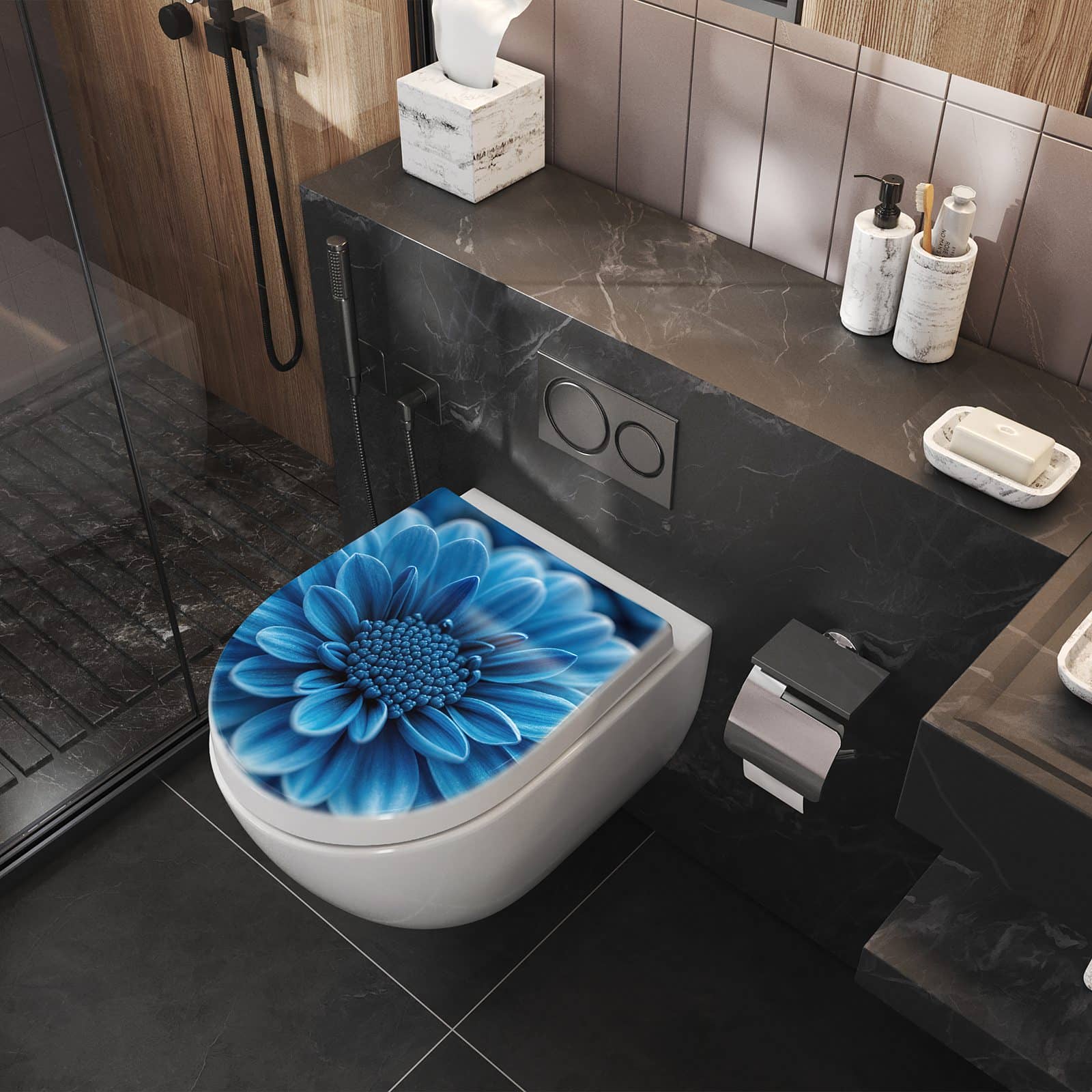 WC-Sitz mit Absenkautomatik Blaue Blume