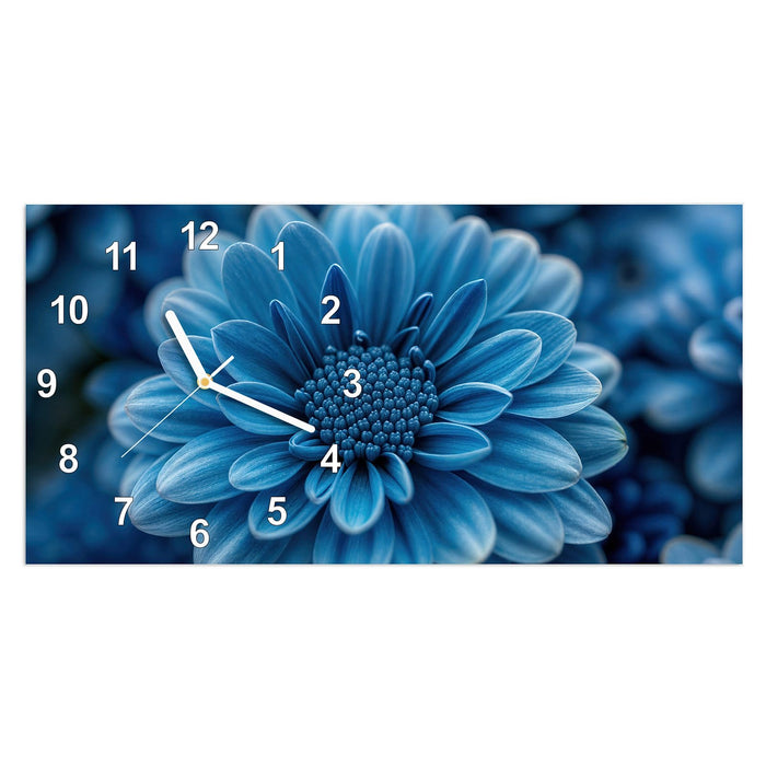 Wanduhr Blaue Blume aus Glas – Querformat 60 × 30 cm mit Ziffernblatt Modern