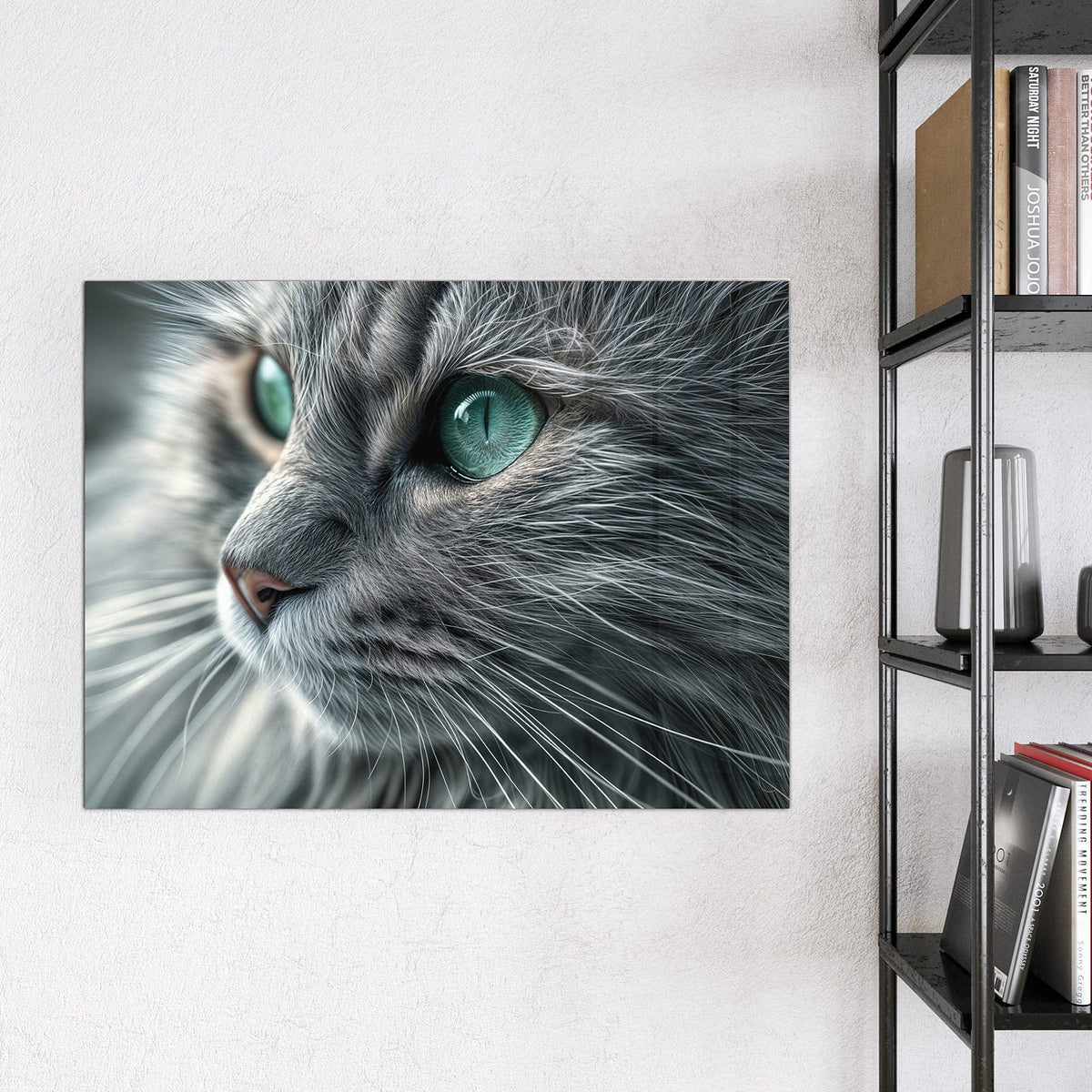 Glas Magnettafel - Katze mit Smaragdaugen – Smaragdgrüne Katzenaugen im grauen Fell