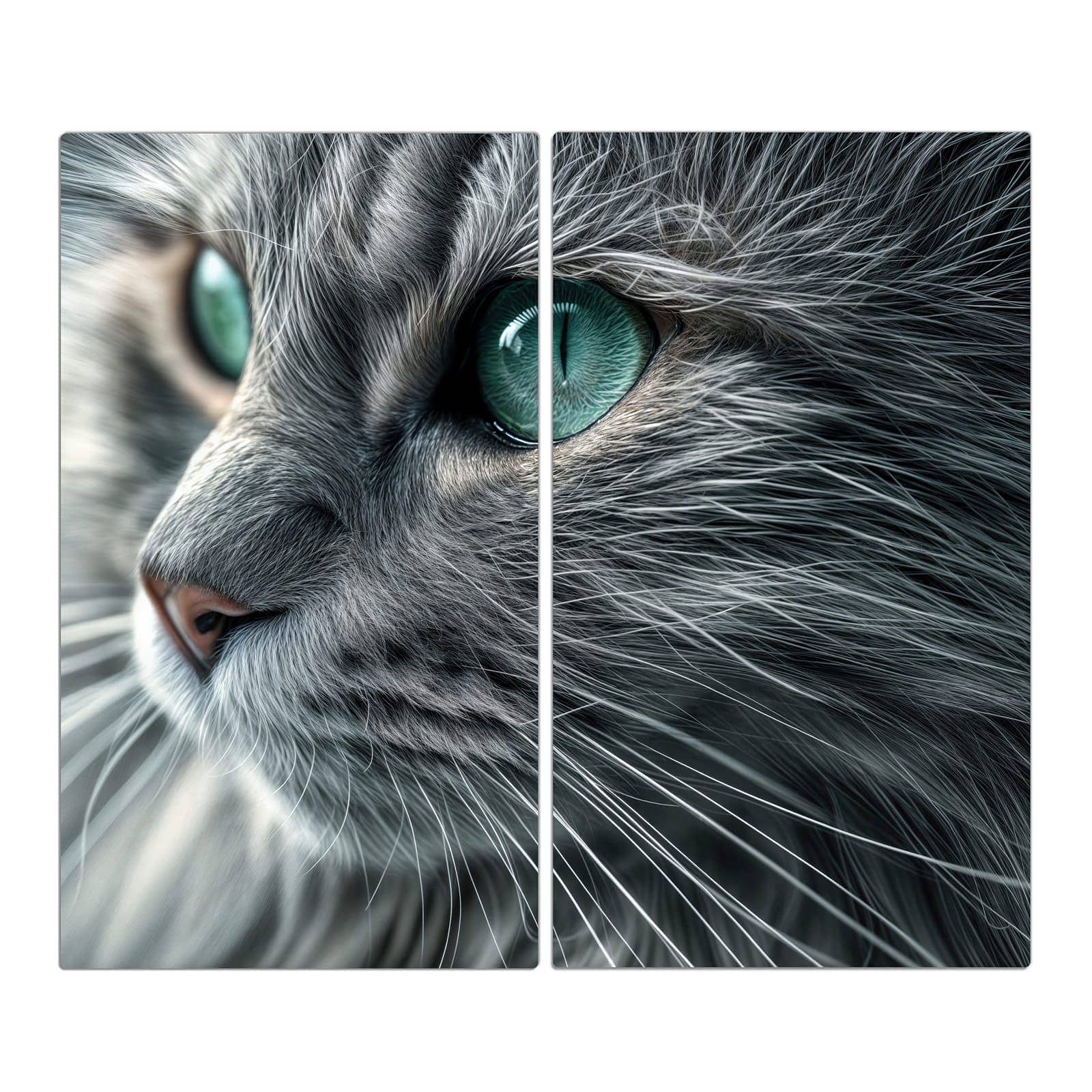 2-teilige Herdabdeckplatten aus Glas mit Katze Detailaufnahme-Motiv in der Frontansicht #grösse_2-Teilig (60x52cm)