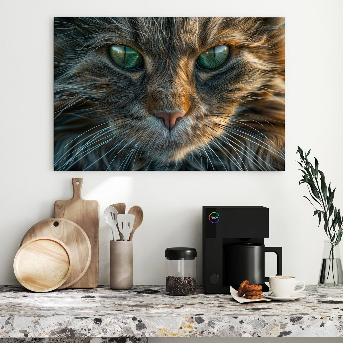 Metall Magnettafel - Getigerte Katze – Katzenporträt mit grünen Augen