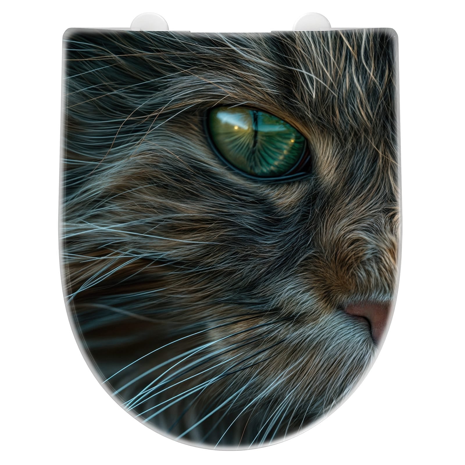 Hygienischer WC-Deckel mit Absenkautomatik und Motiv Nahaufnahme & Katze von vorne
