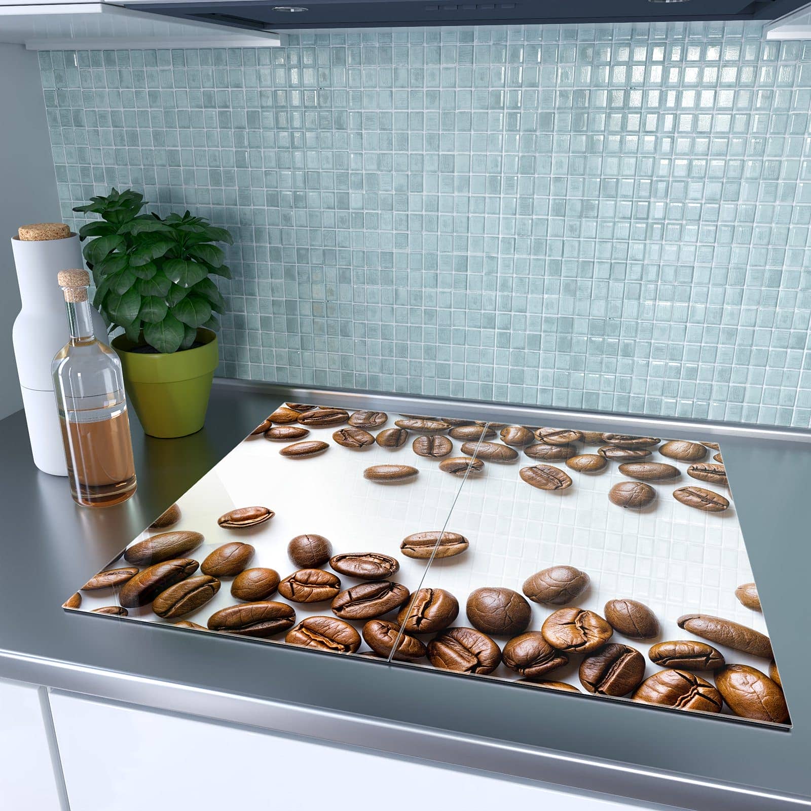 2-teilige Herdabdeckplatte Induktion mit Verträumte Kaffeebohnen-Motiv auf dem Ceranfeld