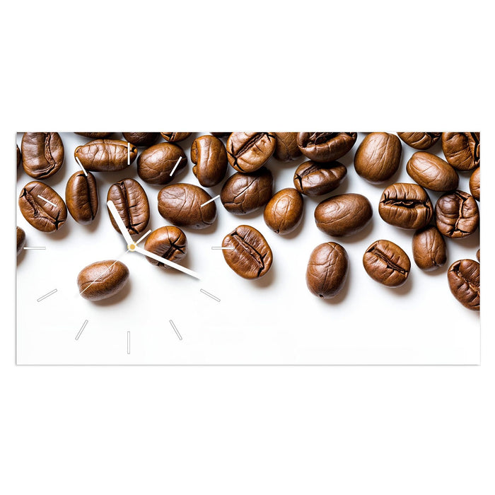 Wanduhr Verträumte Kaffeebohnen aus Glas – Querformat 60 × 30 cm mit Ziffernblatt Linie