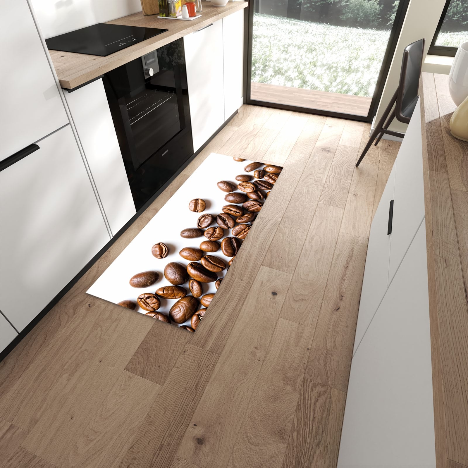 Küchenteppich mit Motiv Verträumte Kaffeebohnen für Trittkomfort in moderner Küche, waschbar #grösse_60 x 150 cm