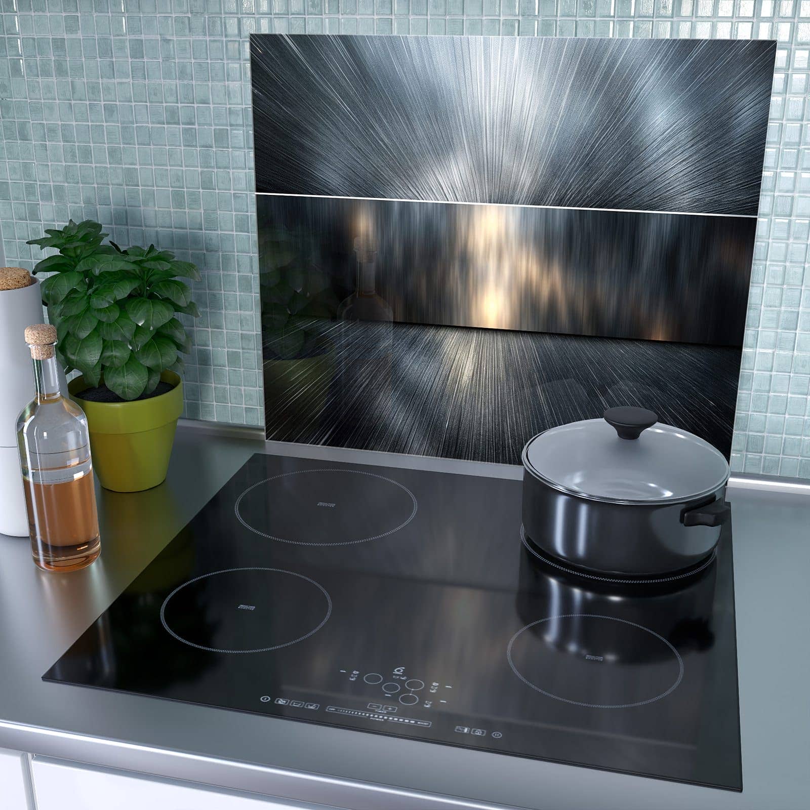 1-teilige Ceranfeld Abdeckplatten mit Energieblitz-Motiv als Spritzschutz hinter dem Kochfeld