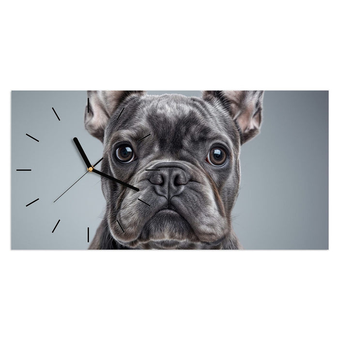 Wanduhr Französische & Bulldogge aus Glas – Querformat 60 × 30 cm mit Ziffernblatt Linie