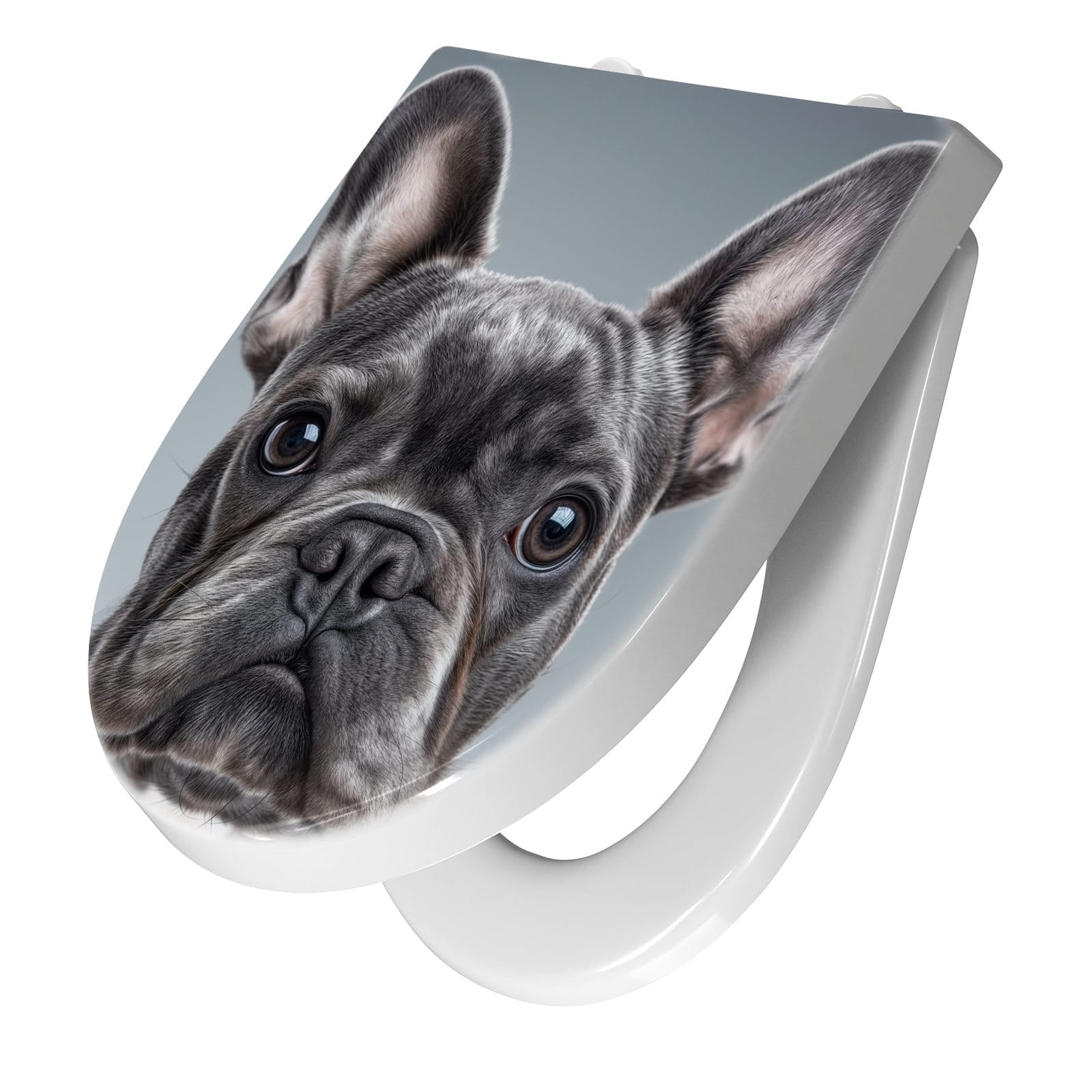 Rutschfester lustiger Toilettendeckel mit Motiv Französische & Bulldogge in Front Schräg - mit Frontansicht