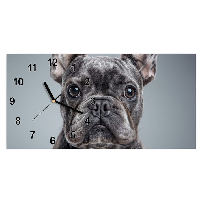 Wanduhr Französische & Bulldogge aus Glas – Querformat 60 × 30 cm mit Ziffernblatt Modern