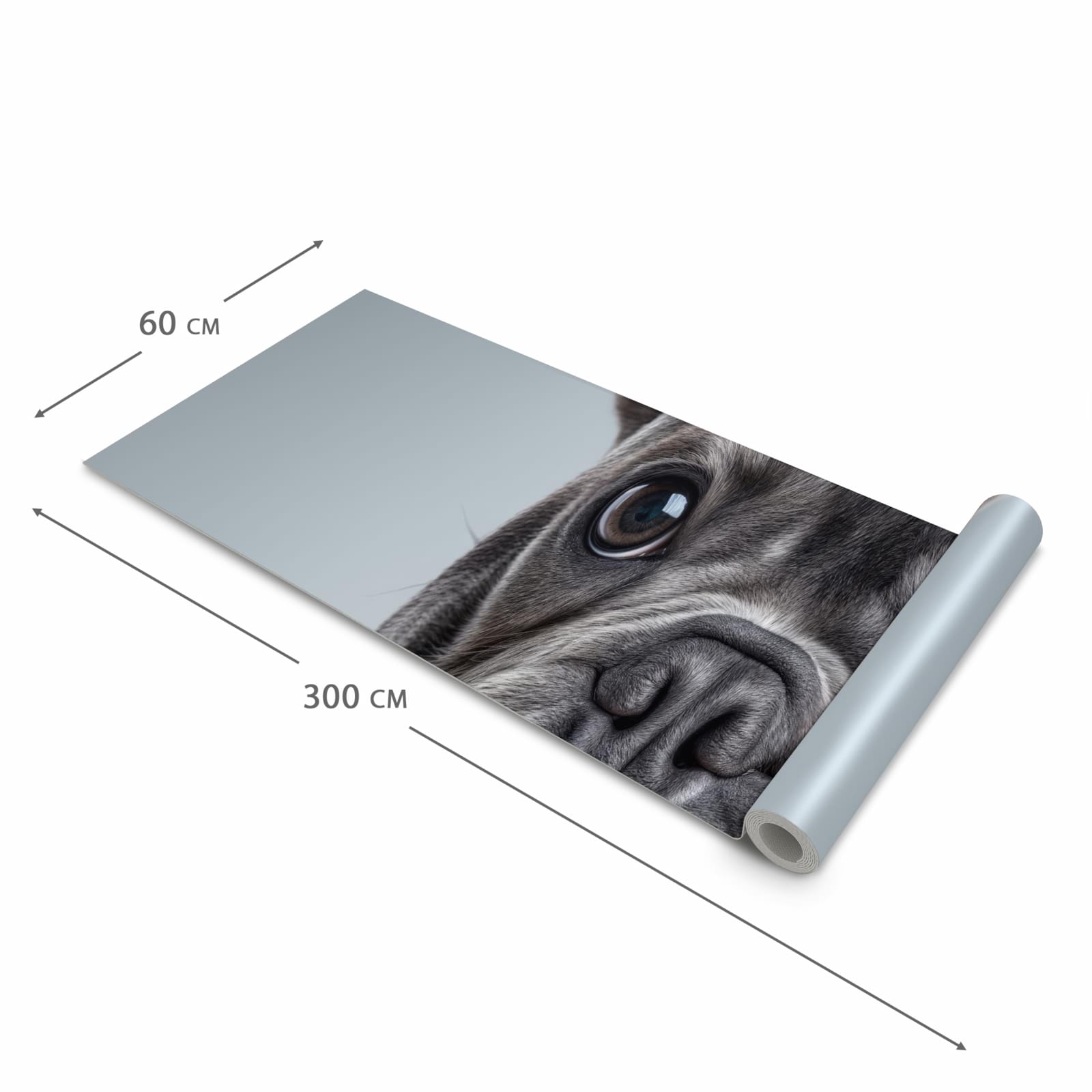 Komfortabler Teppich für Esszimmer mit Motiv Französische Bulldogge in der Größe 90x240 cm