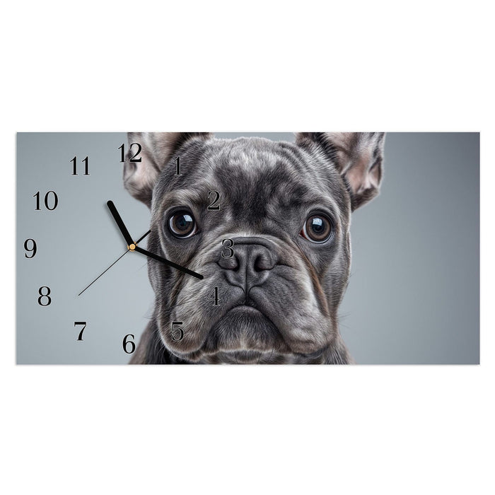 Wanduhr Französische & Bulldogge aus Glas – Querformat 60 × 30 cm mit Ziffernblatt Klassisch