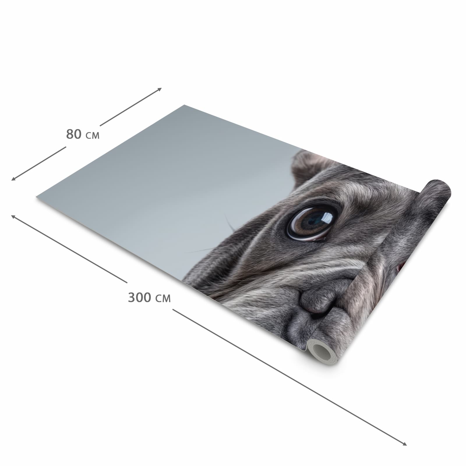 Strapazierfähiger Küchenteppich mit Motiv Französische Bulldogge in der Grösse 90x240 cm