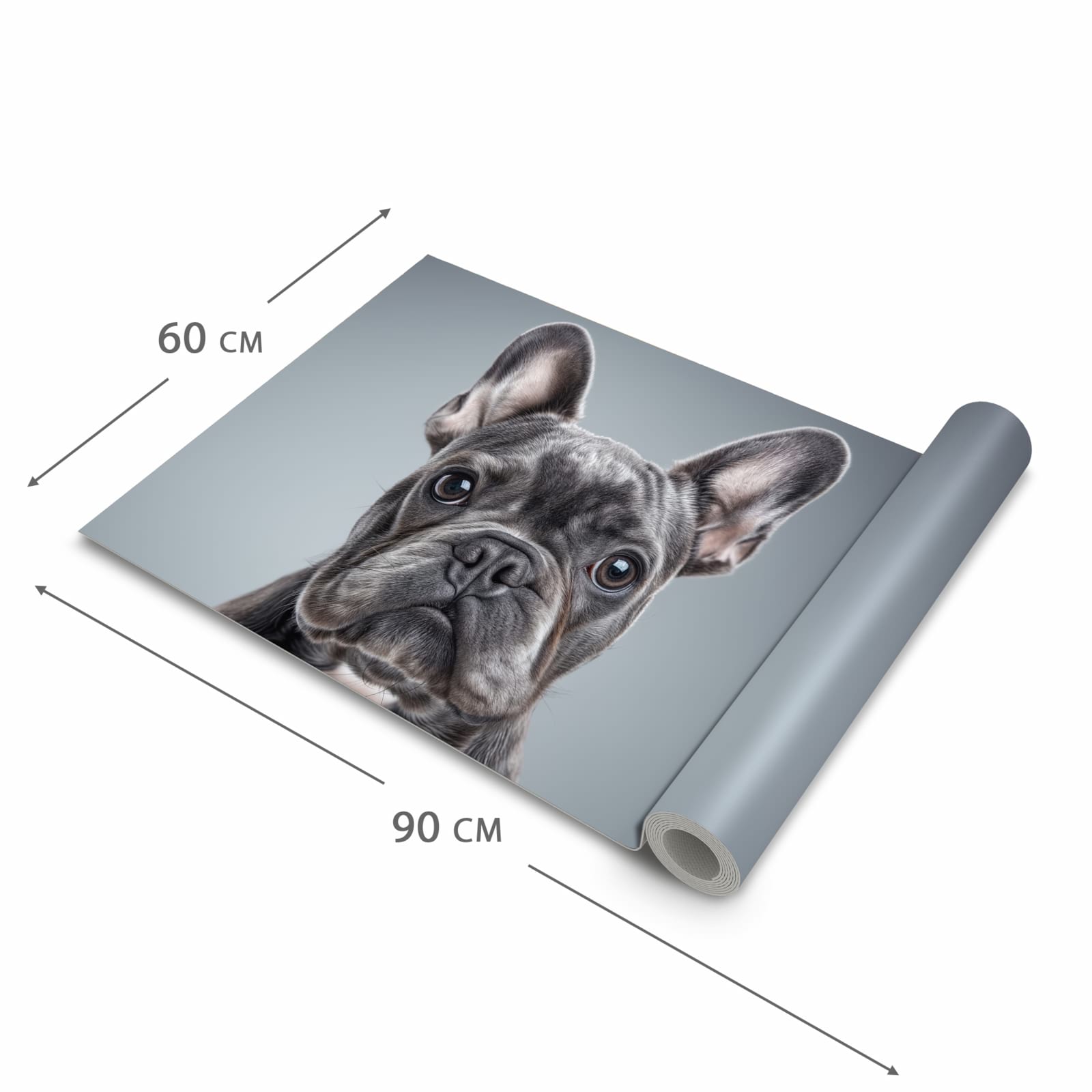 Rutschfester waschbarer Teppich Esstisch mit Motiv Französische Bulldogge in der Grösse 90x240 cm