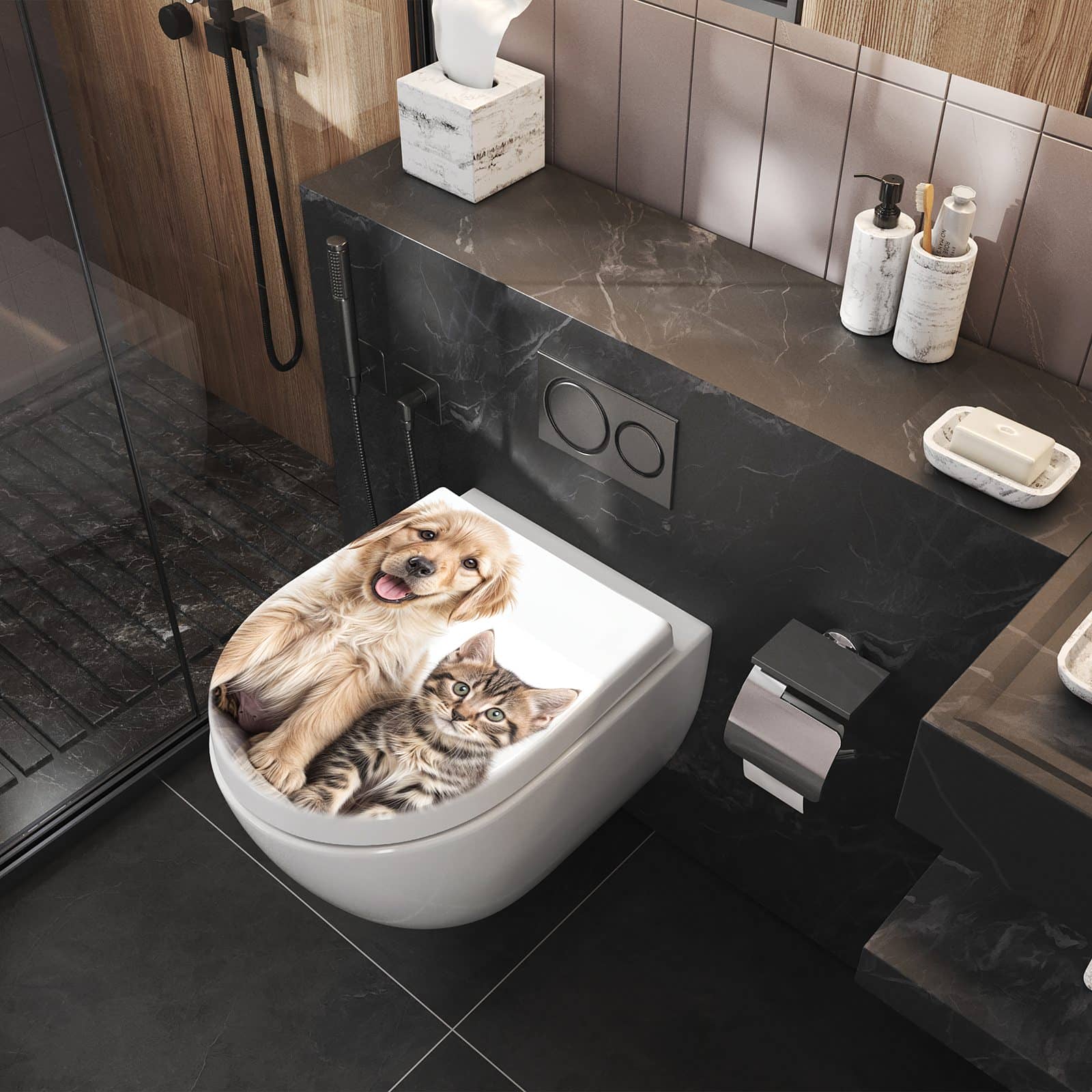 WC-Sitz mit Absenkautomatik Katze und Hund