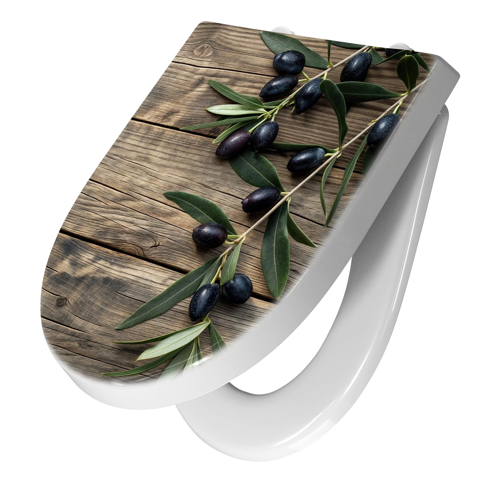 WC-Sitz mit Absenkautomatik Holztisch mit Oliven