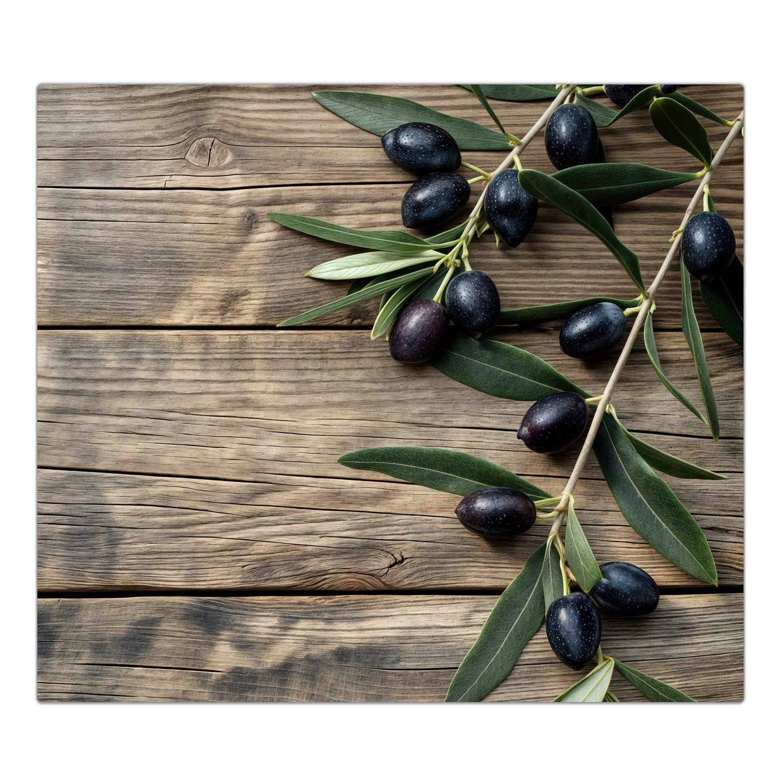 1-teilige Herdabdeckung mit Holztisch mit Oliven-Motiv in der Frontansicht #grösse_1-Teilig (60x52cm)