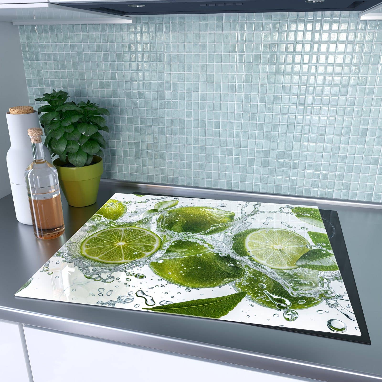 1-teilige Herdabdeckplatten für den Herd mit Spritzige Limetten-Motiv auf dem Ceranfeld