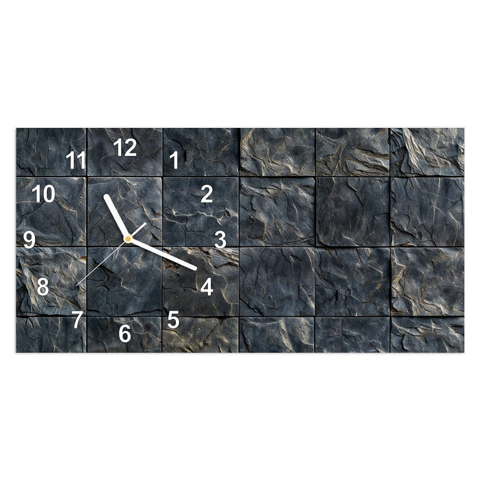 Wanduhr Schieferfliesen aus Glas – Querformat 60 × 30 cm mit Ziffernblatt Modern
