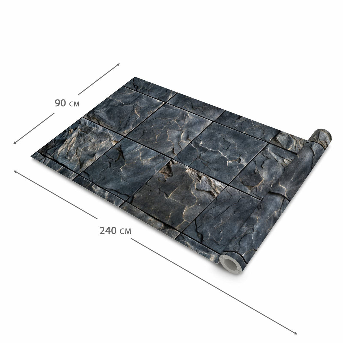 Rutschfester dünner Teppich mit Motiv Schieferfliesen in der Grösse 80x250 cm, einfach zu reinigen