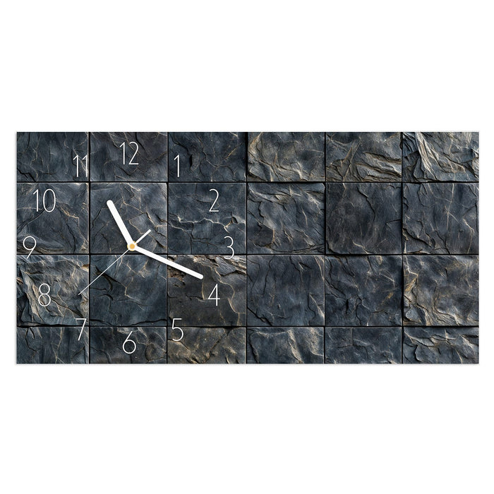 Wanduhr Schieferfliesen aus Glas – Querformat 60 × 30 cm mit Ziffernblatt Elegant