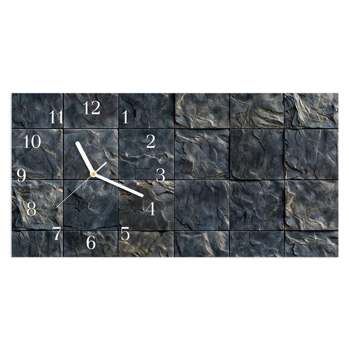 Wanduhr Schieferfliesen aus Glas – Querformat 60 × 30 cm mit Ziffernblatt Klassisch