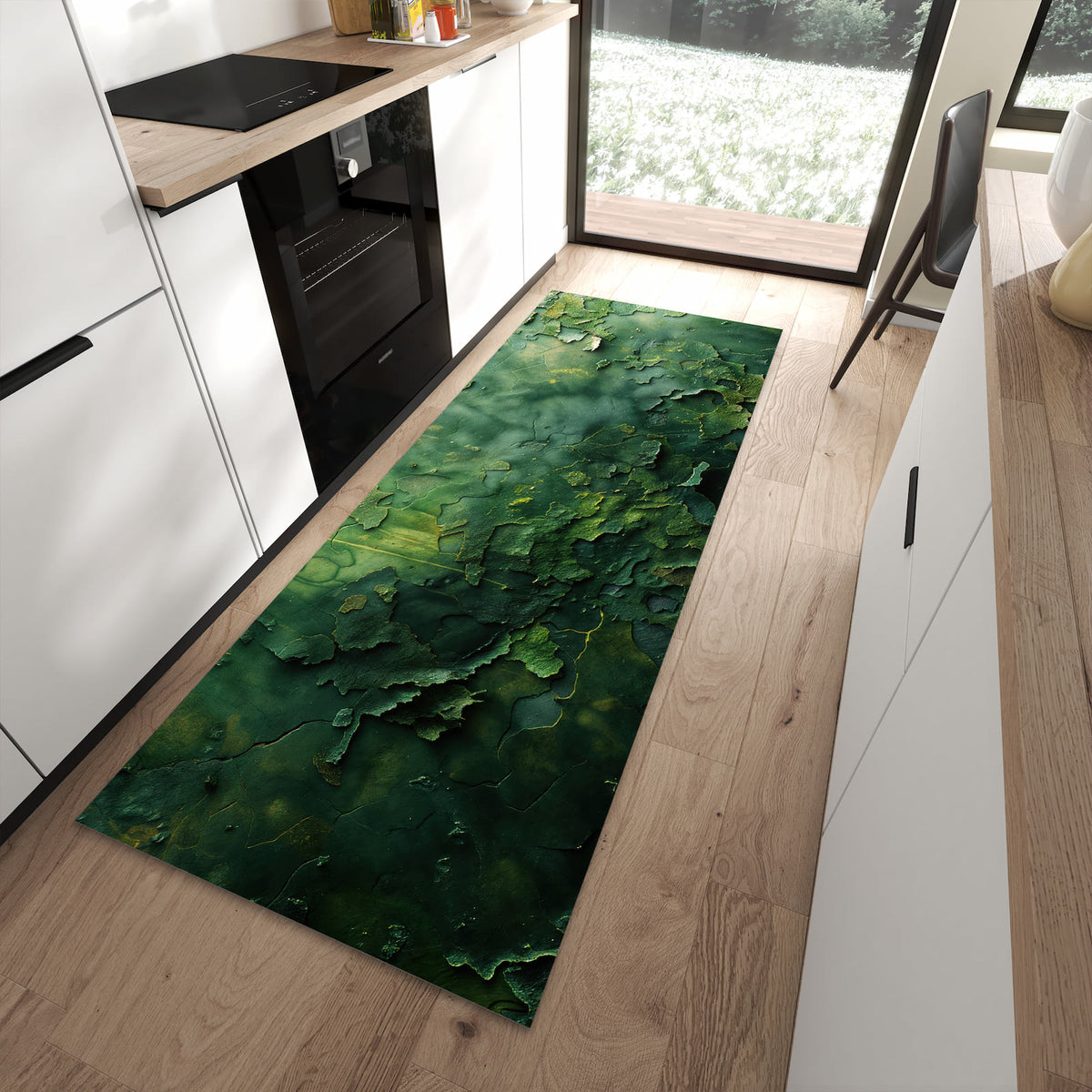 Geruchsneutraler Teppich in Küche mit Motiv Oberfläche von Verwitterte in moderner Küche