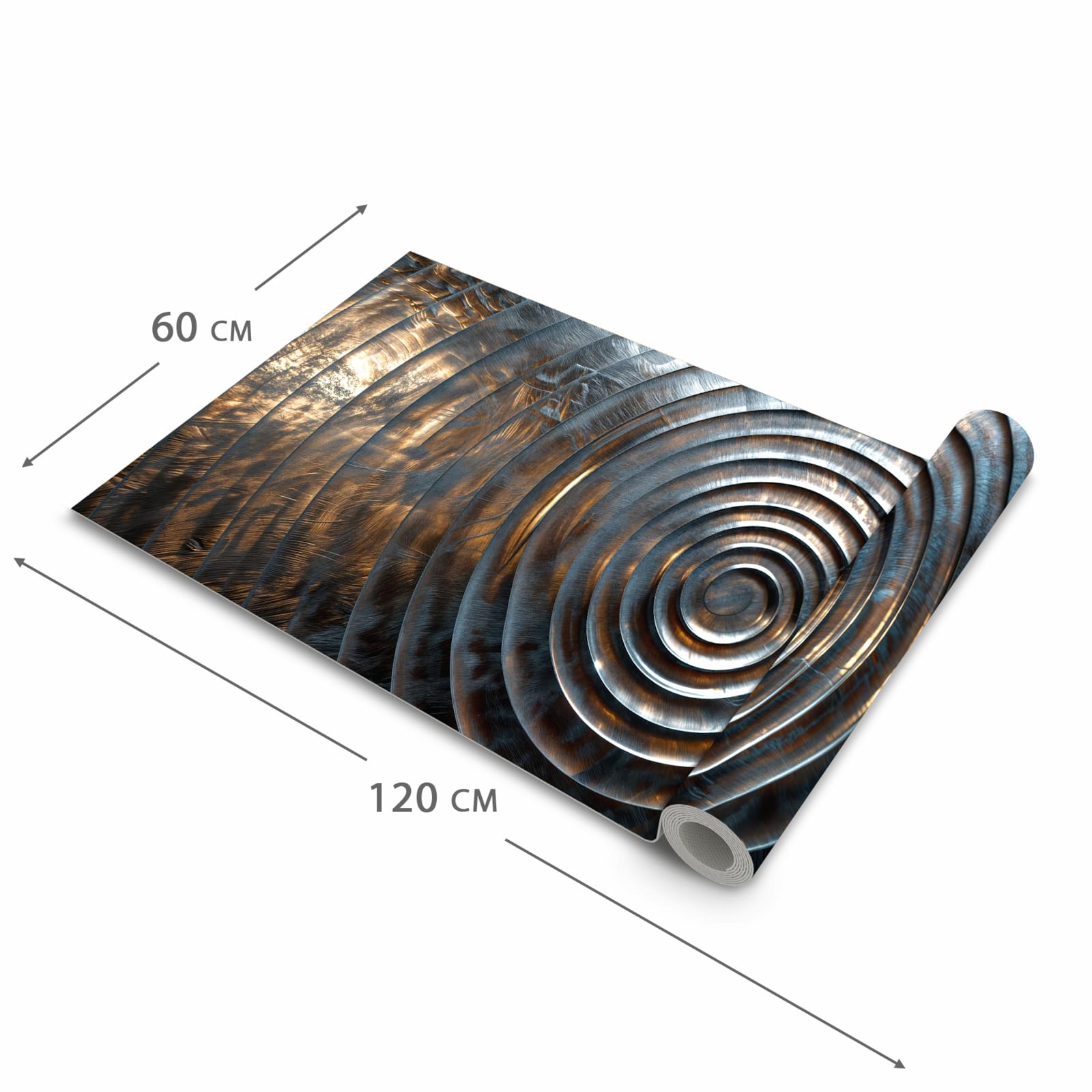 Feuchtigkeitsresistenter Küchenteppich mit Motiv Metallische Spiralen in der Grösse 60x90 cm