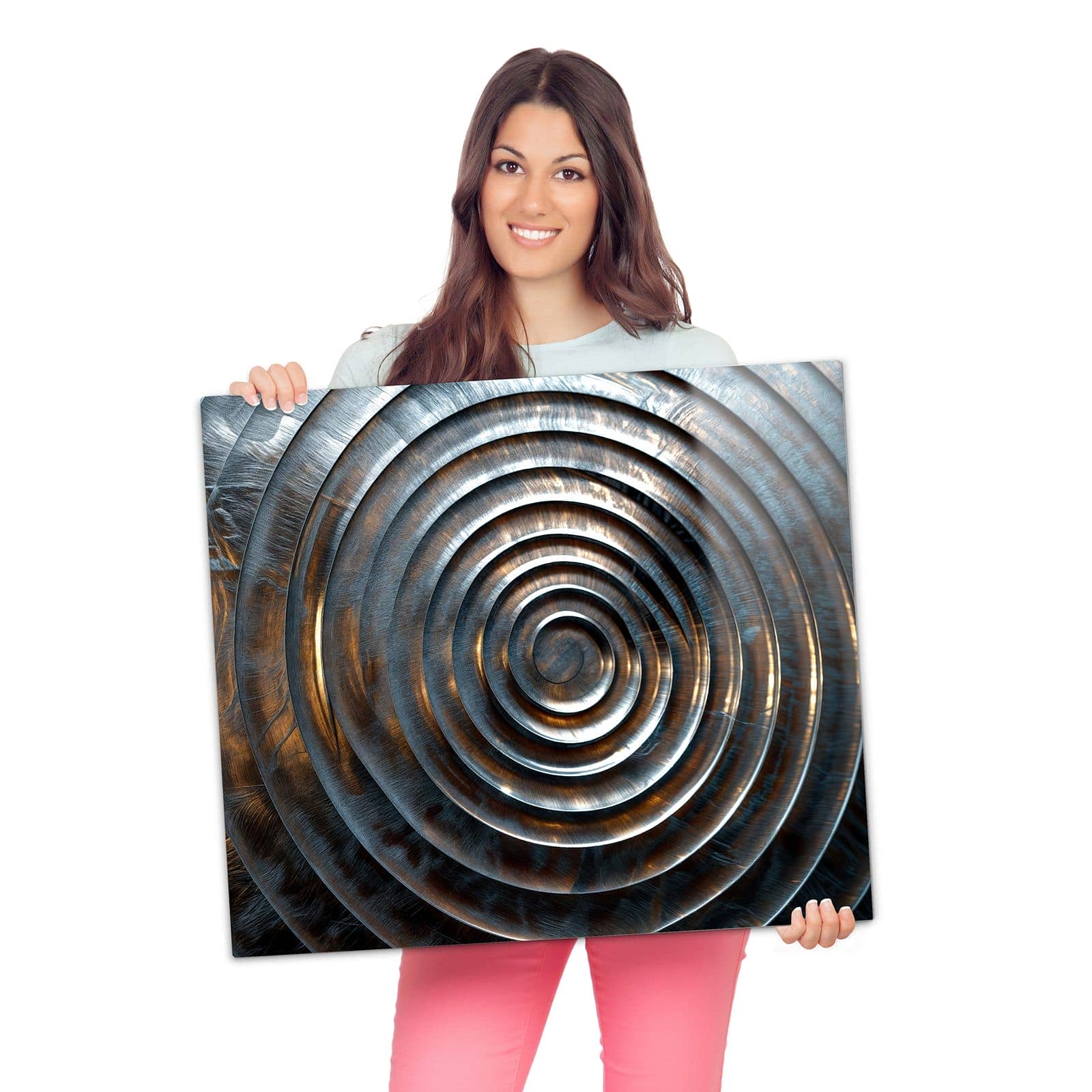 1-teilige Herdabdeckplatte mit Metallische Spiralen-Motiv wird zur Größendarstellung gehalten