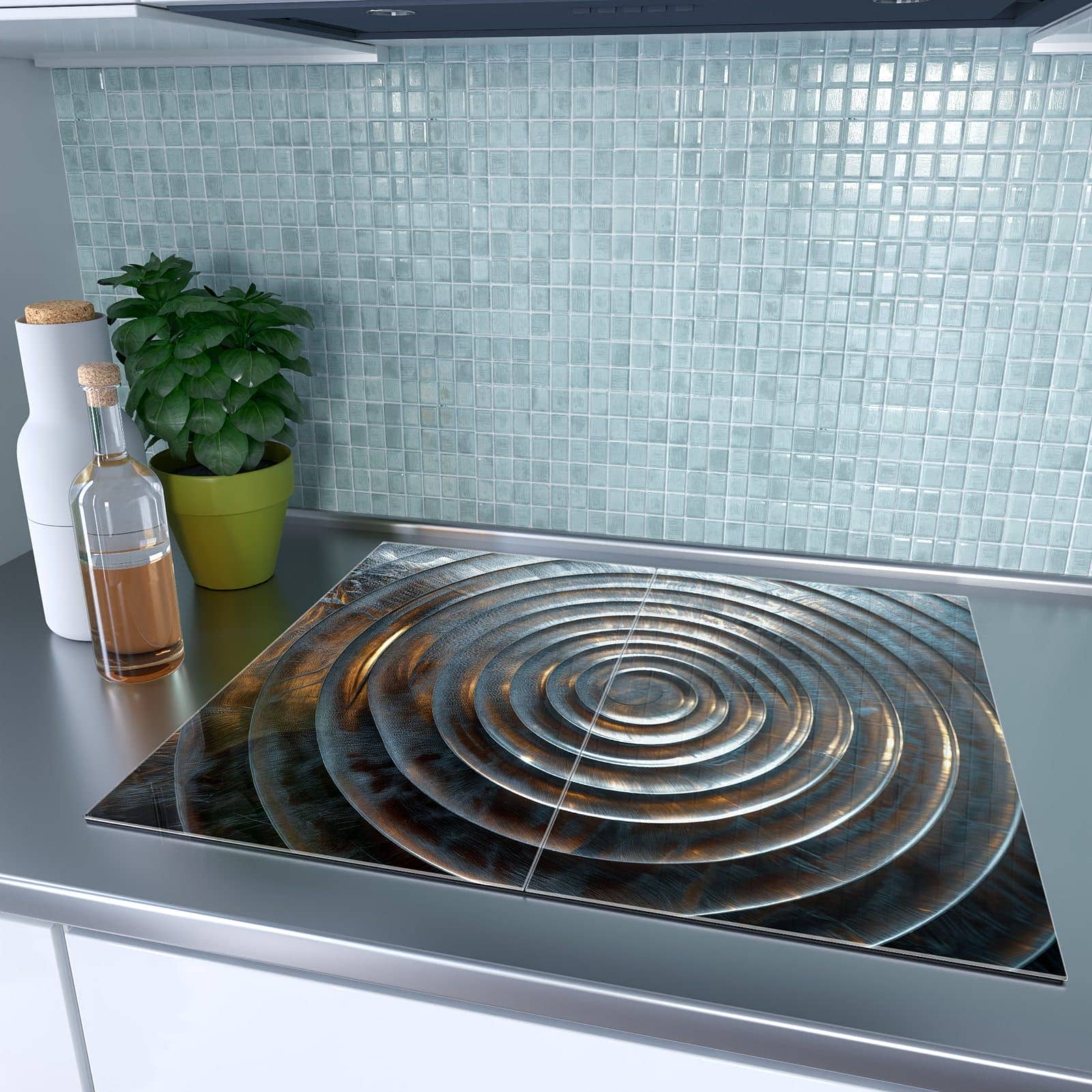2-teilige Abdeckplatte Ceranfeld mit Metallische Spiralen-Motiv auf dem Ceranfeld