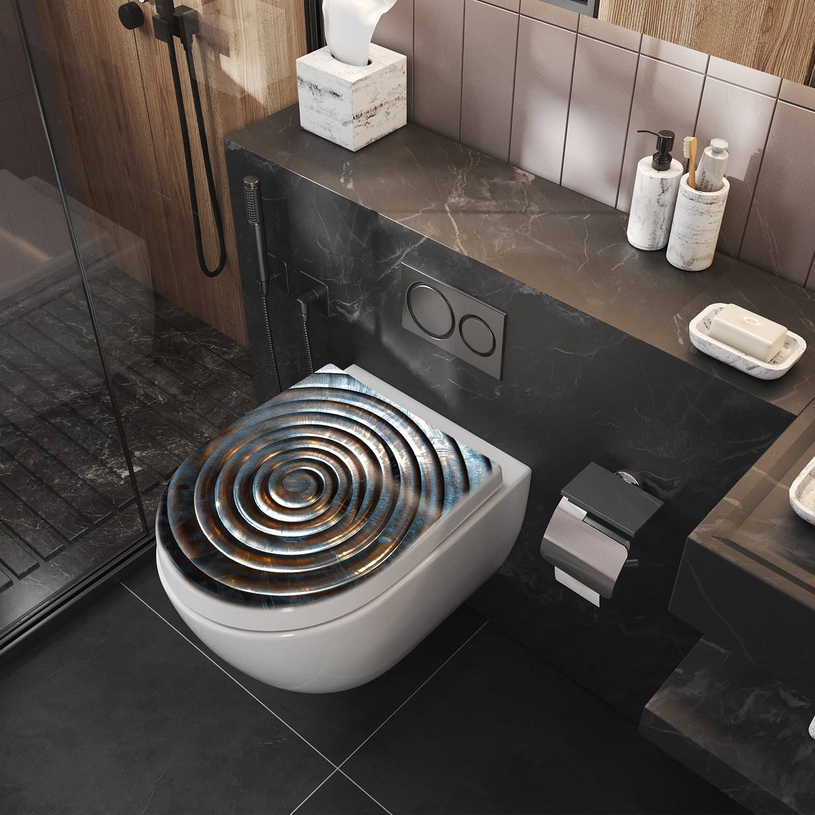 WC-Sitz mit Absenkautomatik Metallische Spiralen