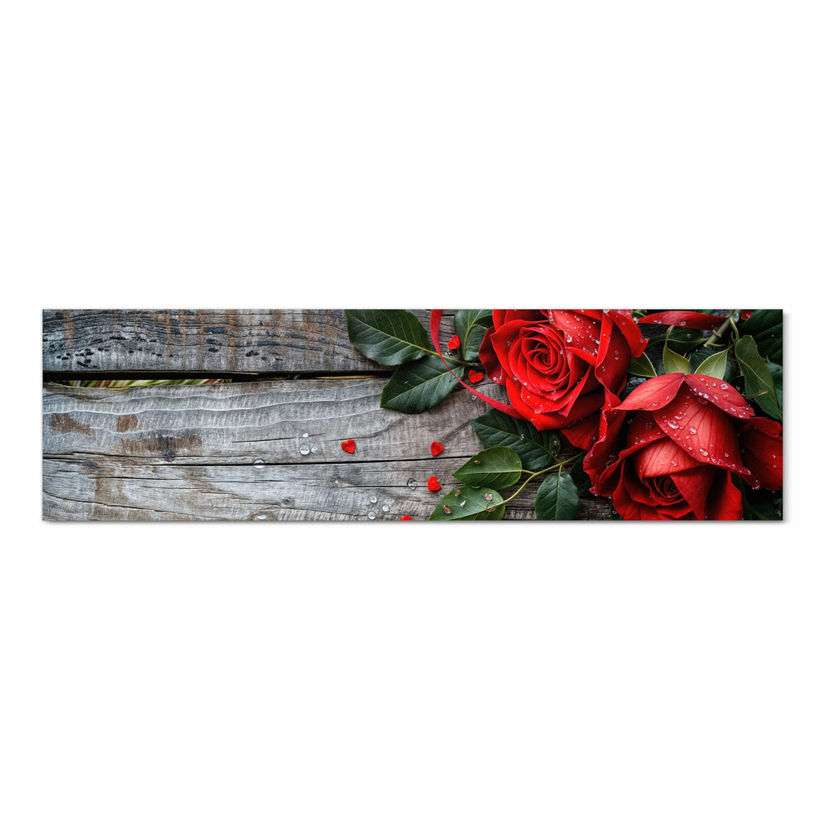 Waschbarer Küchenläufer mit Motiv Rote Rosen und Herzen in Frontansicht für einfache Reinigung