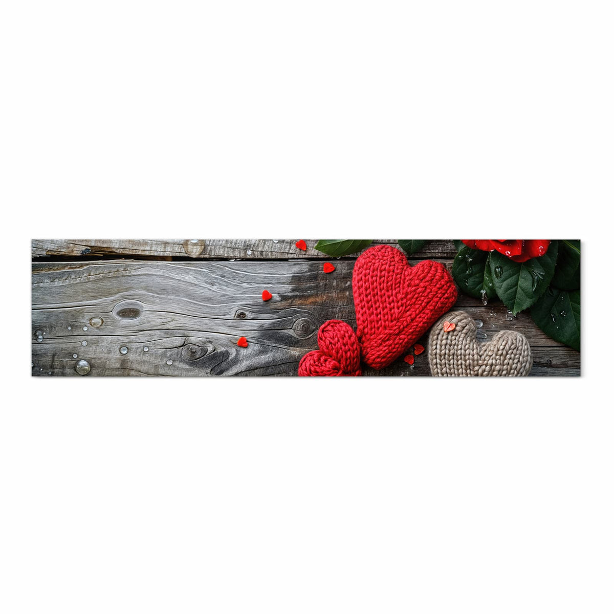 Langlebiger Küchenvorleger mit Motiv Rote Rosen und Herzen in Frontansicht