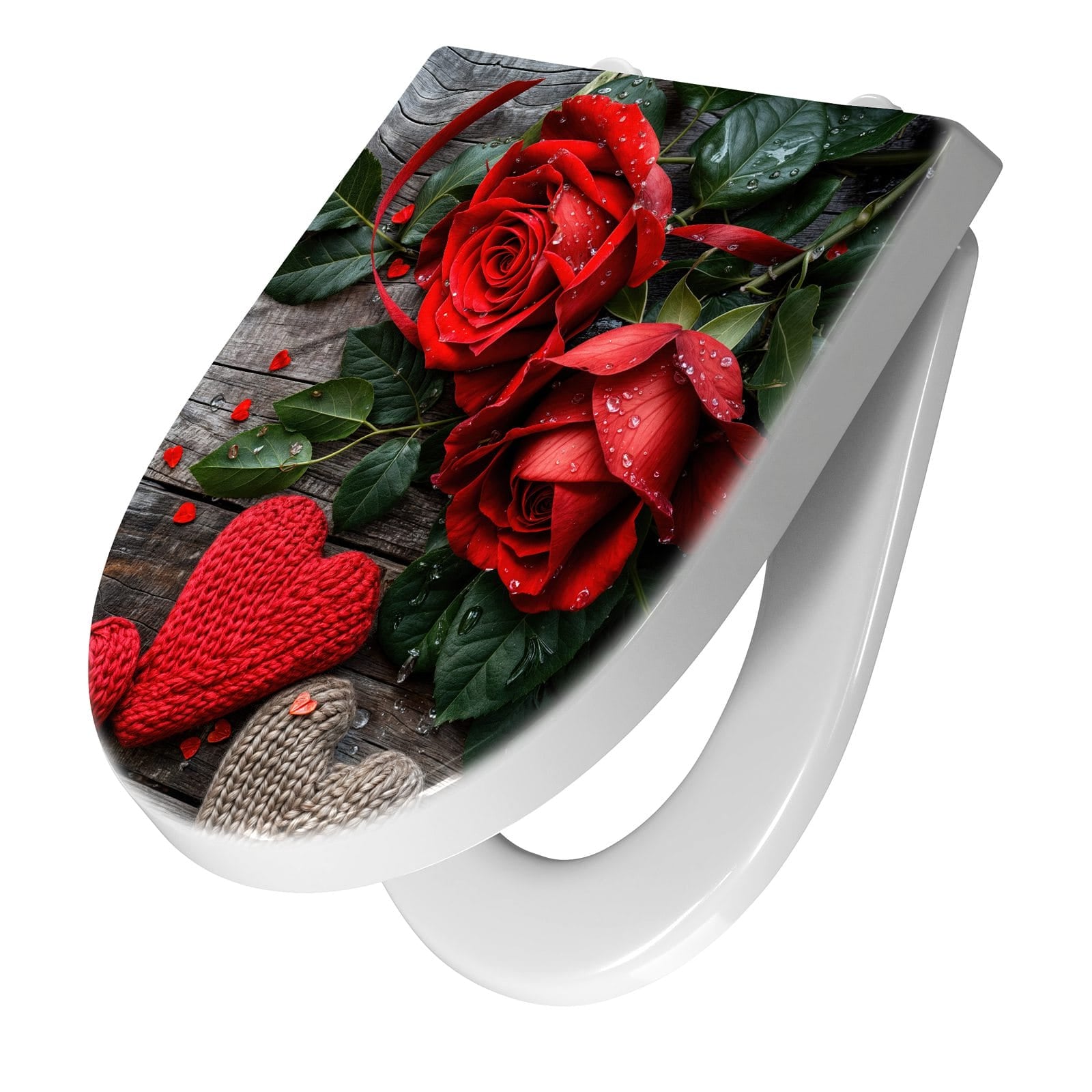 WC-Sitz mit Absenkautomatik Rote Rosen und Herzen