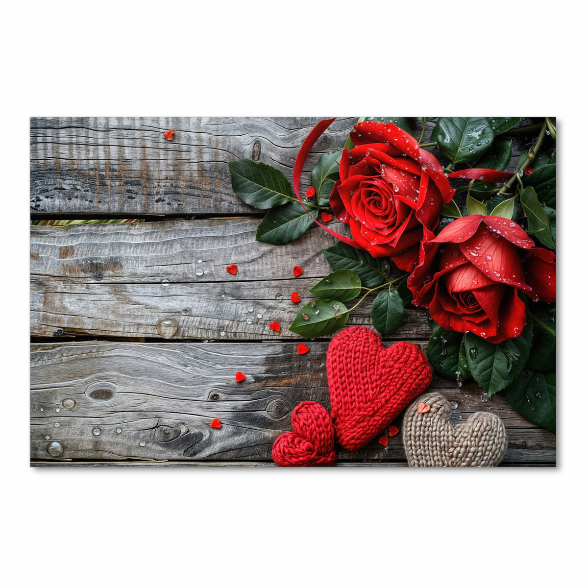 Komfortabler Küchenläufer mit Motiv Rote Rosen und Herzen in Frontansicht für die Küche