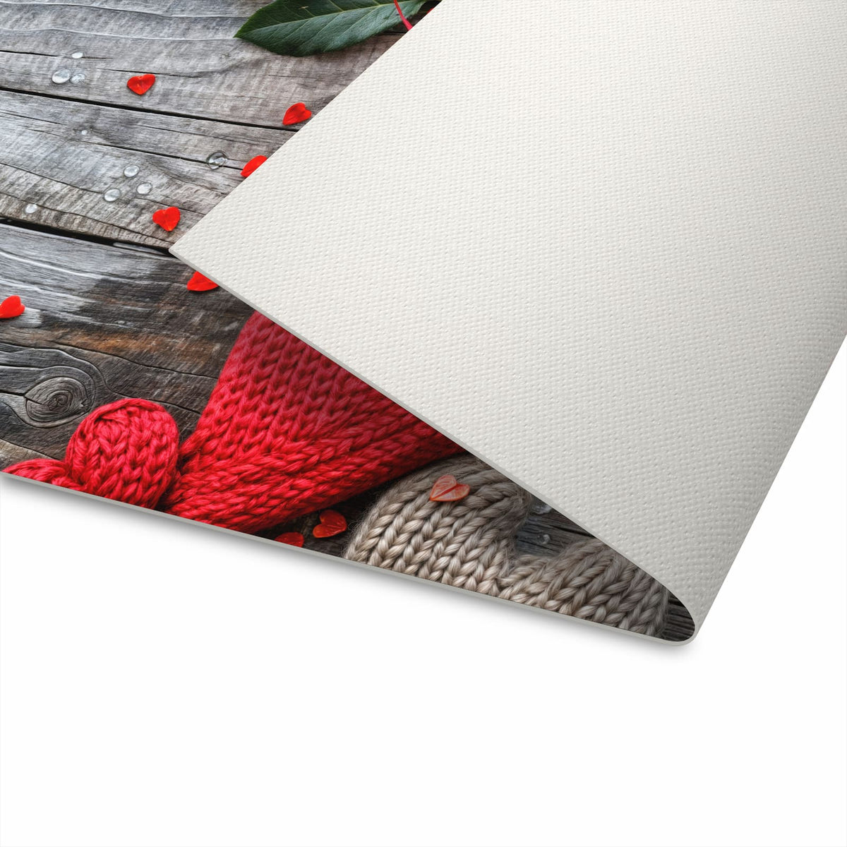 Waschbarer Küchenteppich mit Motiv Rote Rosen und Herzen in der Unterseite