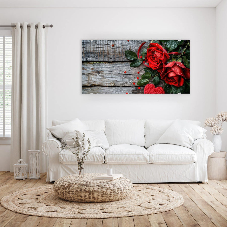 Maße Wandbild - Rosen mit Strickherzen - Querformat