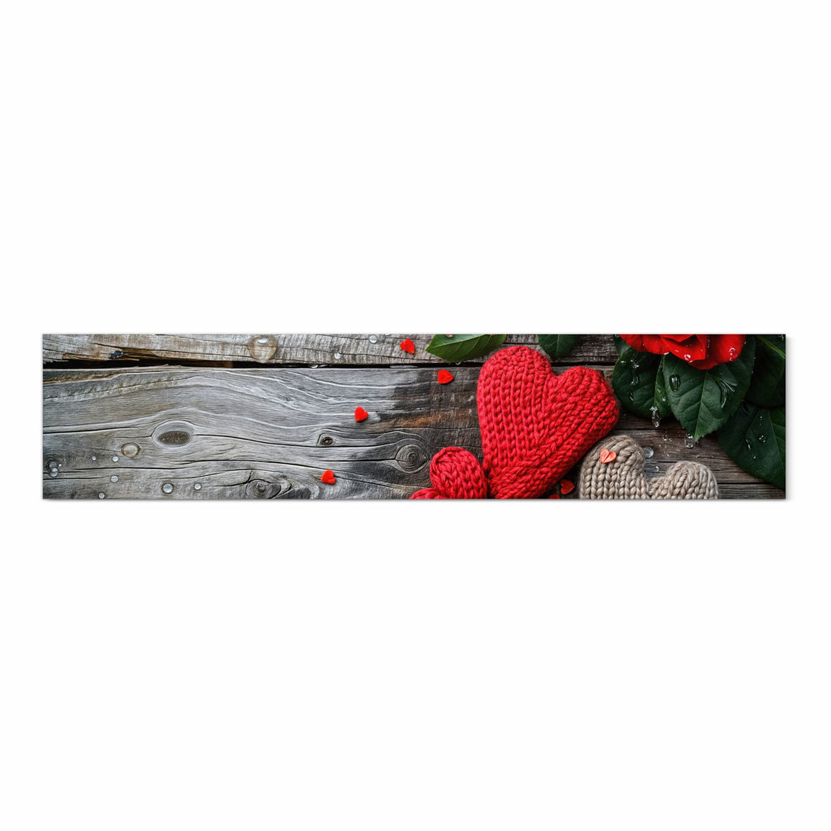Flacher waschbarer Küchenteppich mit Motiv Rote Rosen und Herzen in Frontansicht