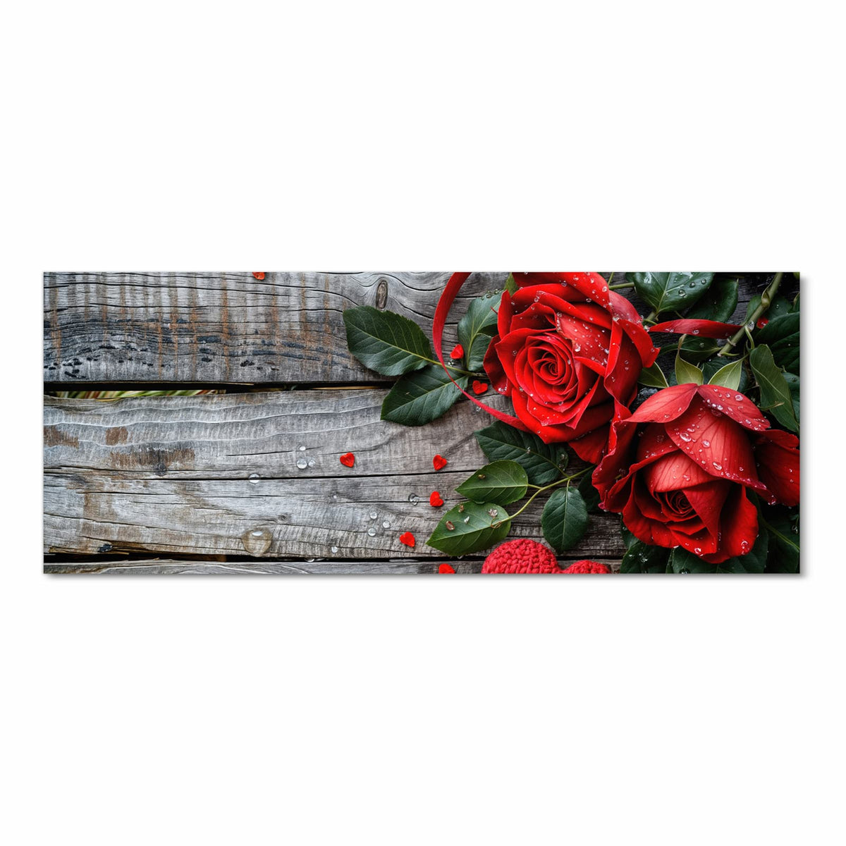 Schmutzabweisender Küchenläufer mit Motiv Rote Rosen und Herzen in Frontansicht