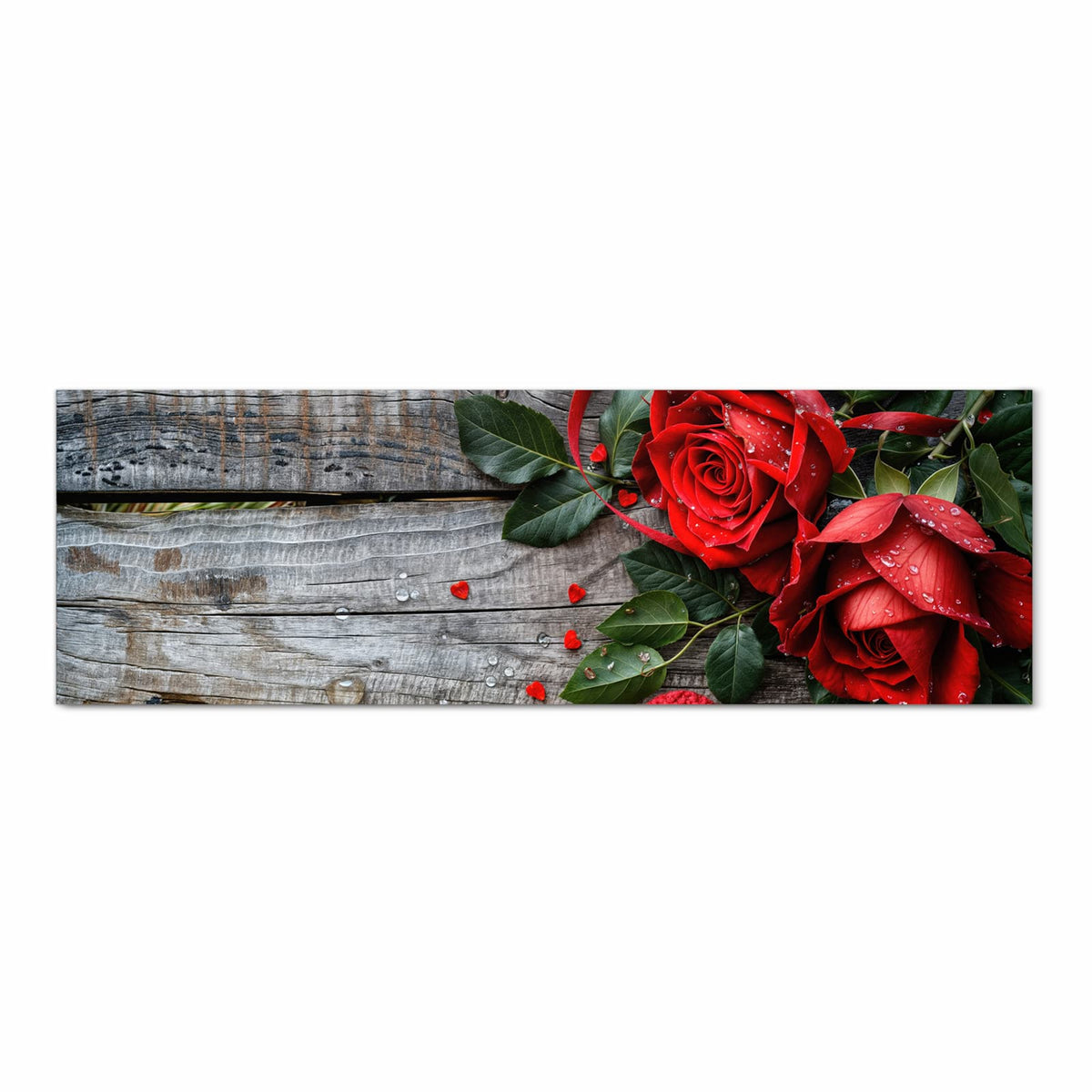 Rutschfester Teppichläufer für die Küche mit Motiv Rote Rosen und Herzen in Frontansicht