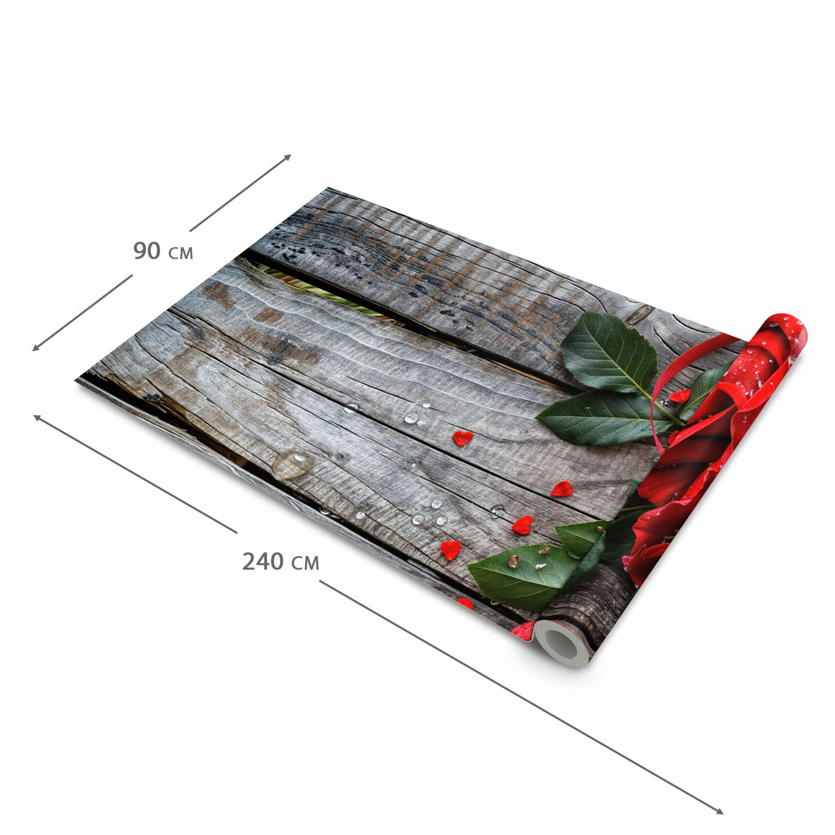 Rutschfester Küchenteppich mit Motiv Rote Rosen und Herzen in der Grösse 60x90 cm