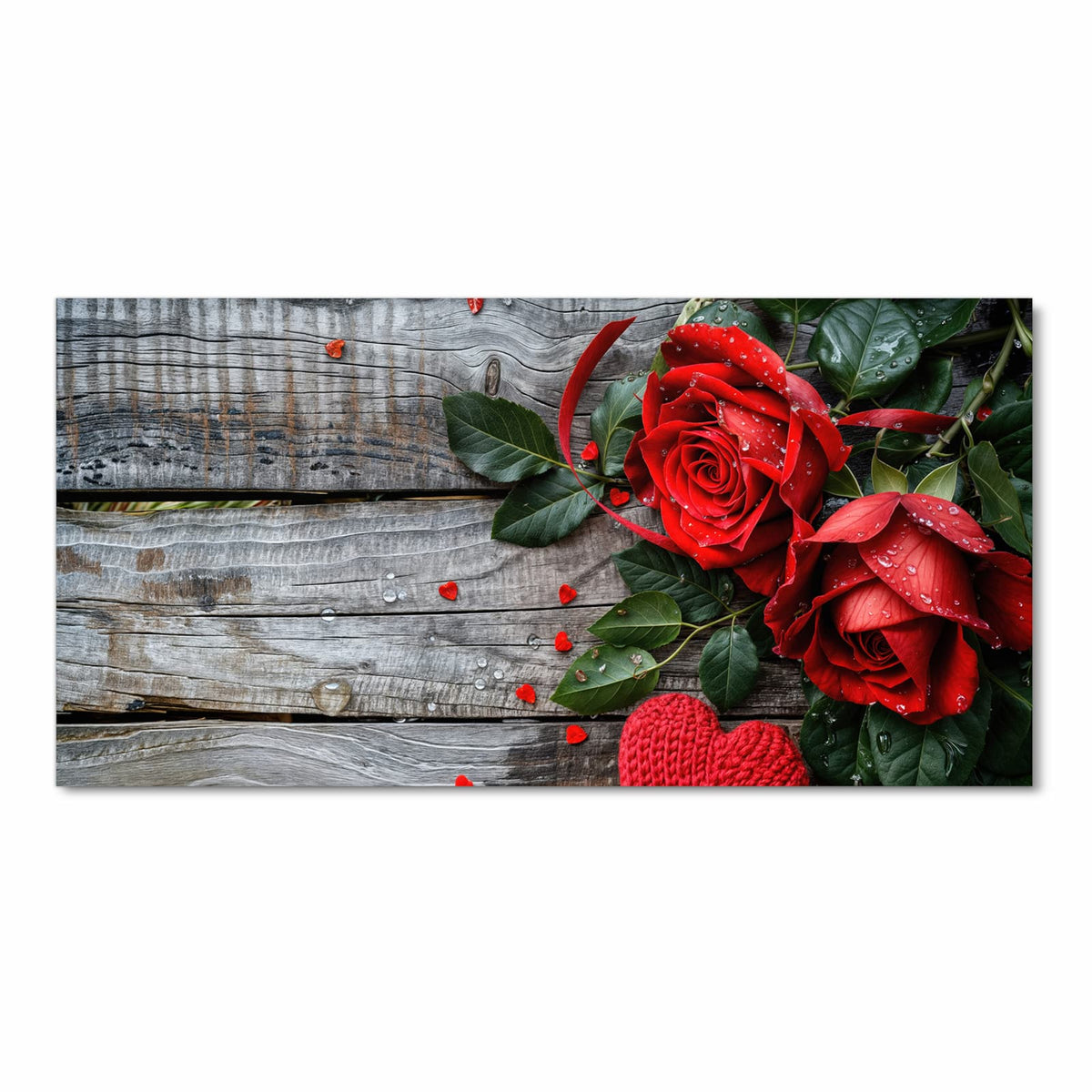Fleckenresistenter Küchenläufer mit Motiv Rote Rosen und Herzen in Frontansicht