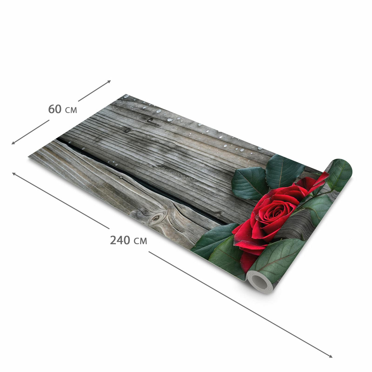 Formstabiler waschbarer Küchenteppich mit Motiv Romantische Rosenherzen in der Grösse 60x300 cm