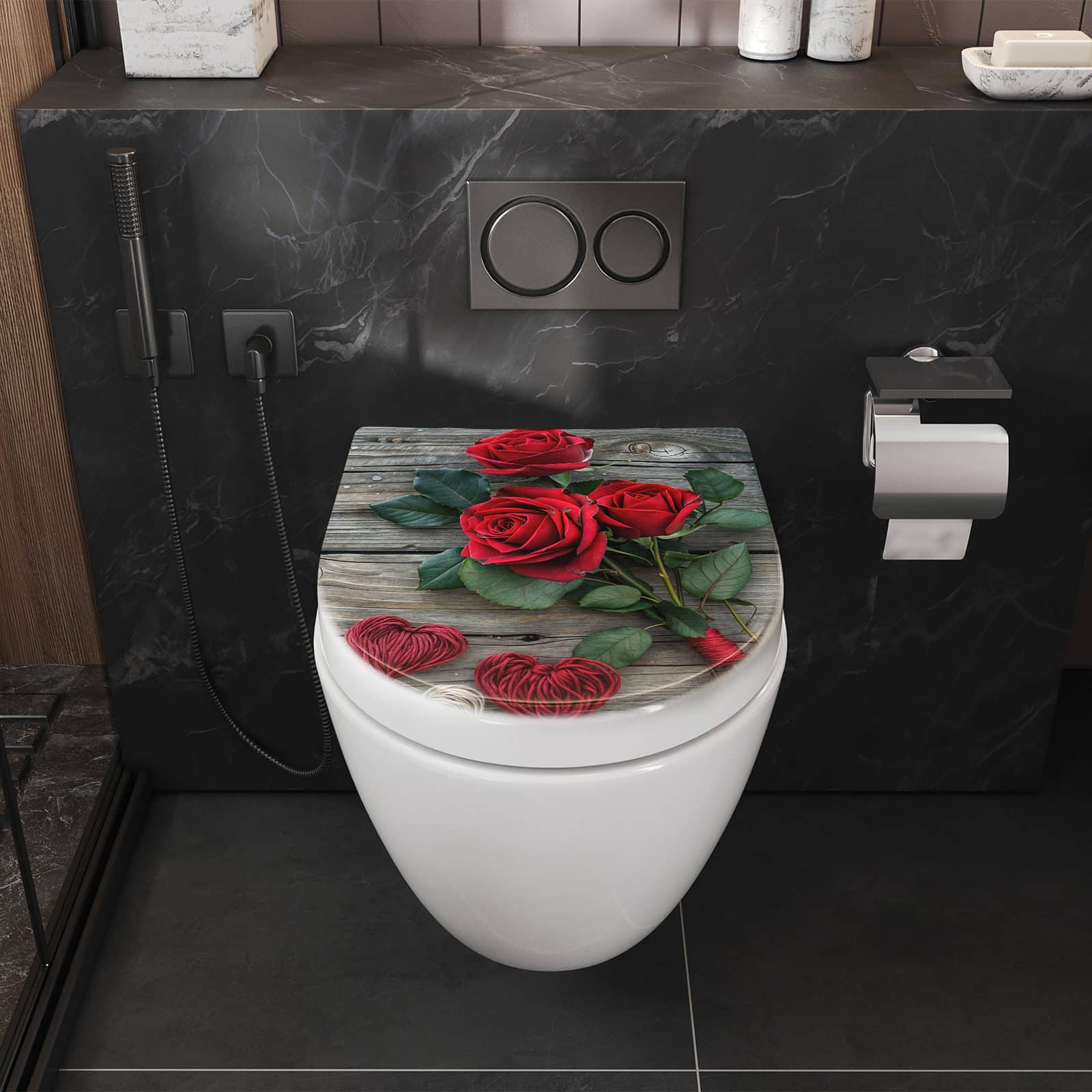 WC-Sitz mit Absenkautomatik Romantische Rosenherzen