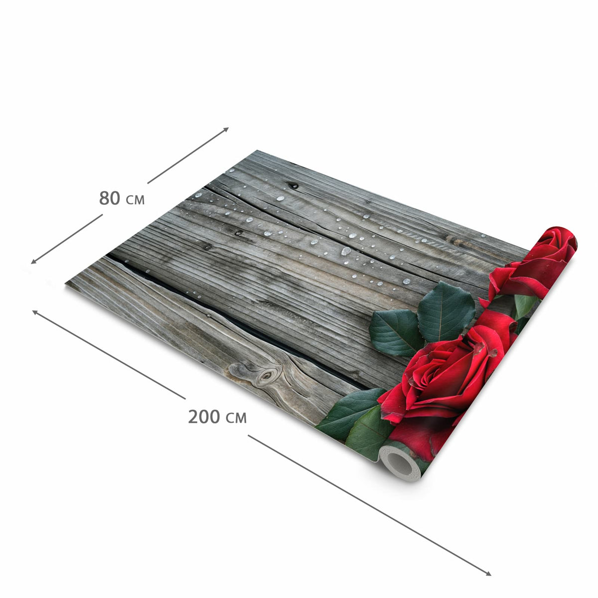 Abriebfester Küchenteppich mit Motiv Romantische Rosenherzen in der Grösse 60x300 cm, waschbar