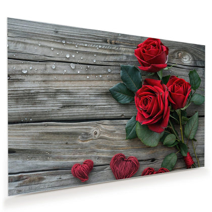 Wandbild mit dem Motiv Drei Rosen mit Herzen