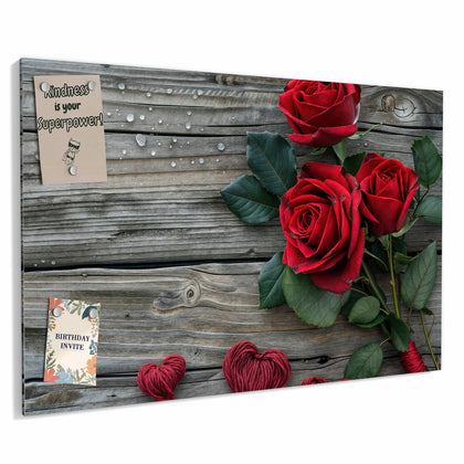 Metall Magnettafel mit dem Motiv Drei Rosen mit Herzen