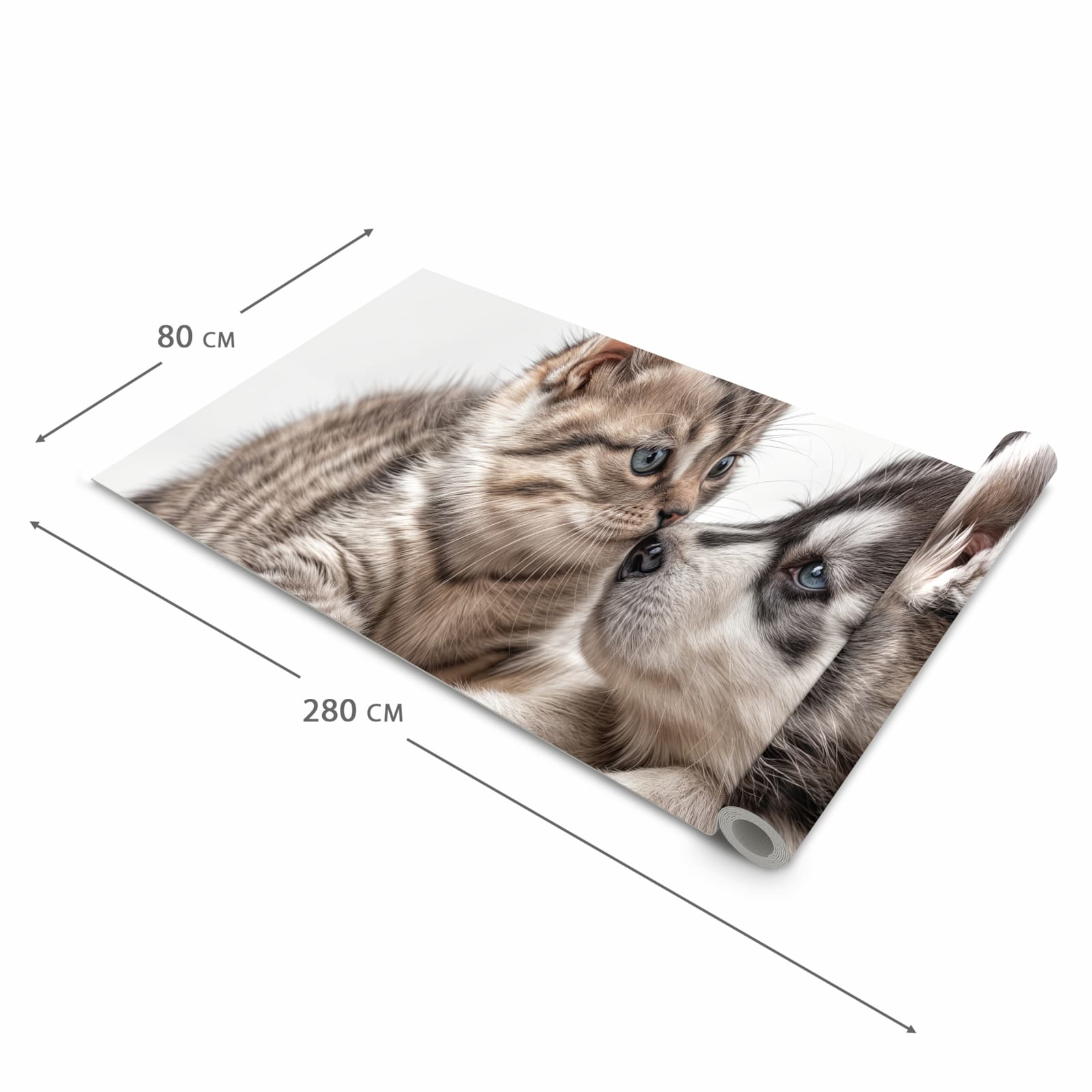 Langlebiger waschbarer Teppich mit Motiv Kätzchen und Welpe in der Grösse 60x300 cm