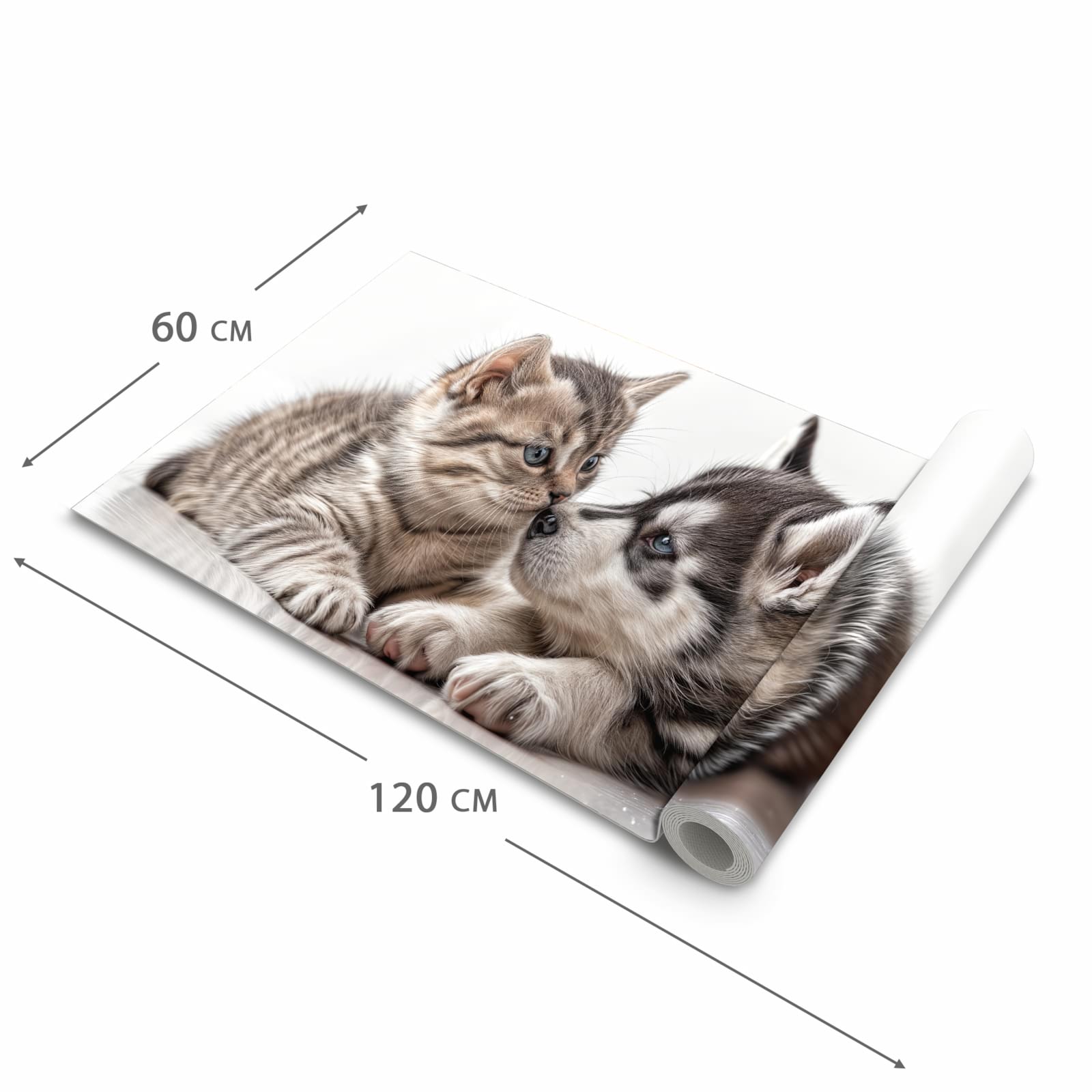 Flacher Küchenläufer mit Motiv Kätzchen und Welpe in der Grösse 60x270 cm