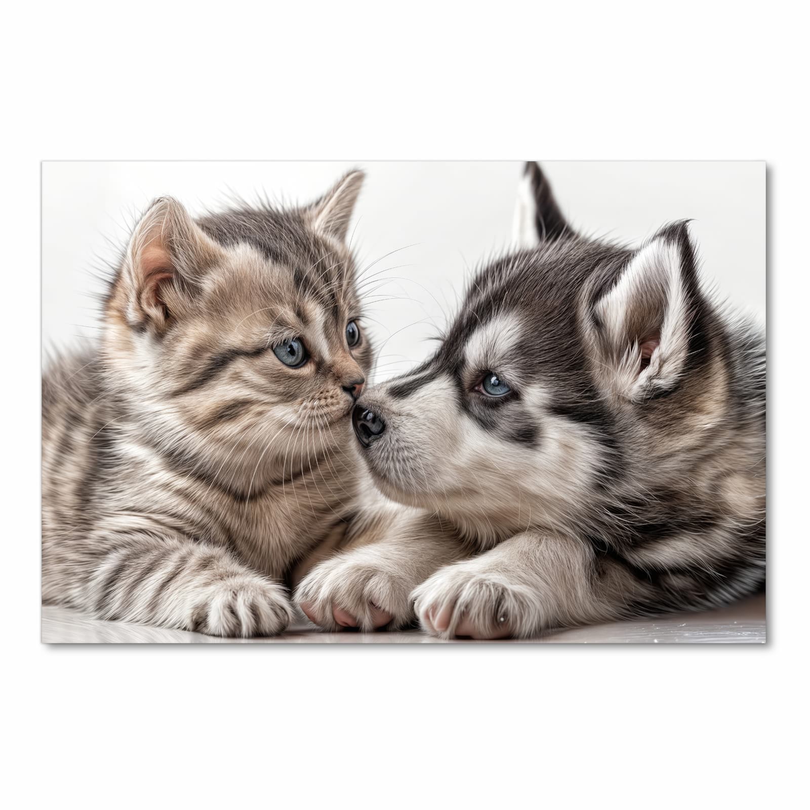 Waschbarer rutschfester Küchenläufer mit Motiv Kätzchen und Welpe in Frontansicht